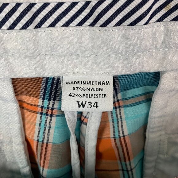 FootJoy Mens Shorts 34 Blue Orange Plaid Chino Golf 10" Inseam Nylon Polyester - Picture 2 of 10